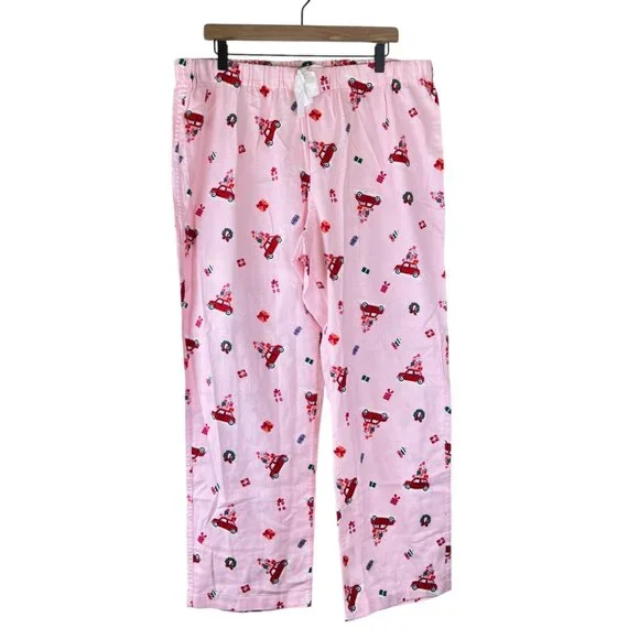 NWT J. Crew Factory Pink Holiday Printed Flannel Pajama Pants - Picture 2 of 6